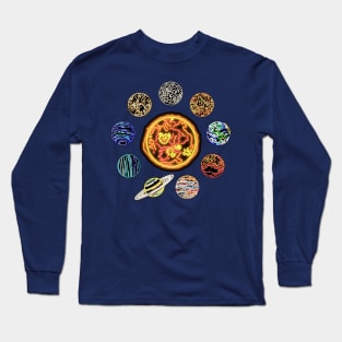 Electric Solar System Neon Sun and Planets Long Sleeve T-Shirt